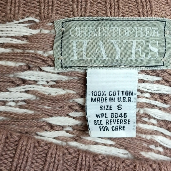 CHRISTOPHER HAYES Brown White Chevron Stripe Print Grandpa Knit Sweater Small - Picture 3 of 5